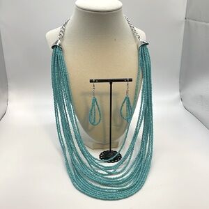 Turquoise Seed Bead Necklace & Earrings